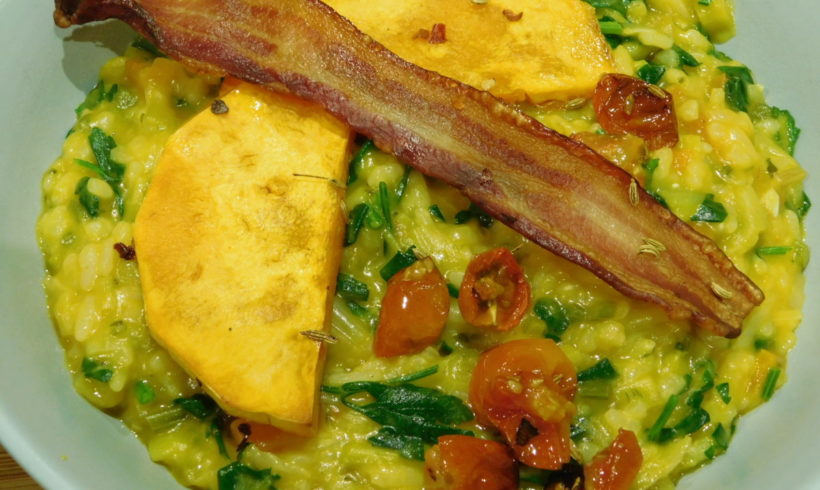 Butternut risotto with streaky bacon
